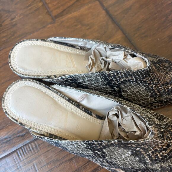 ZARA BASIC Collection Block Heel Pointed Toe Python Print Leather Pump 7.5 - Picture 4 of 10